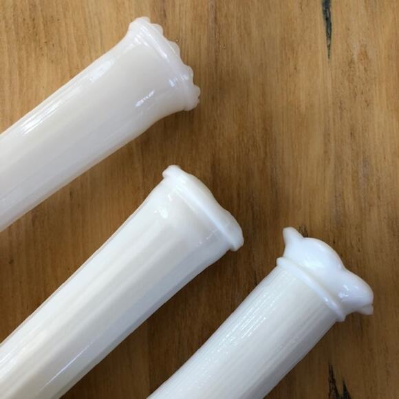 Vintage Ribbed Pattern Milk Glass Vases — Set of 3 - Picture 3 of 4